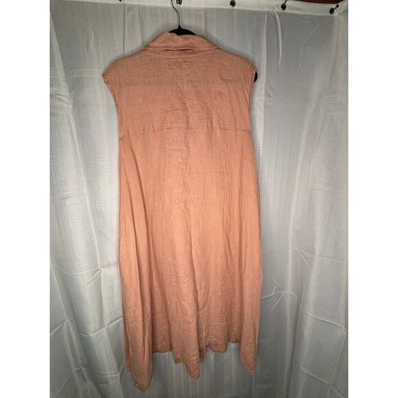 Flax Designs Linen Speakeasy Tunic Dress Womens L Salmon Collar Pockets Casual - Picture 2 of 8